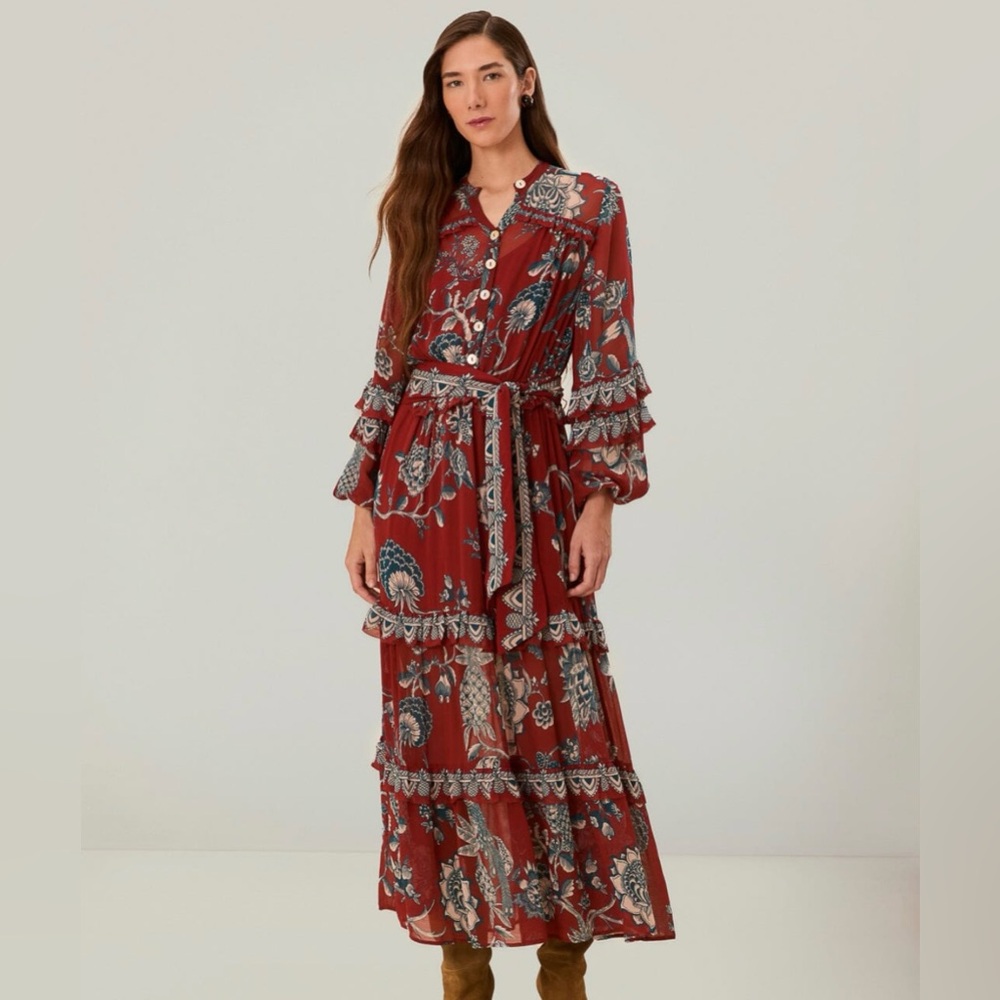 NWT Farm Rio Red Tropical Landing Maxi Dress, Size L
